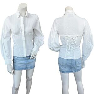 MARQUES' ALMEIDA Lace-up Corset Back Underwire textured-cotton blouse UK 6 US 0